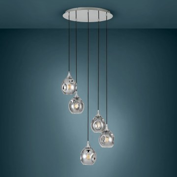 Eglo 39682 - BREGALLA hanglamp aan kabel, 5xE27/40W/230V, zwart/gerookt glas