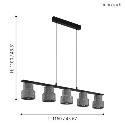 Eglo - Hanglamp aan koord 5xE27/40W/230V