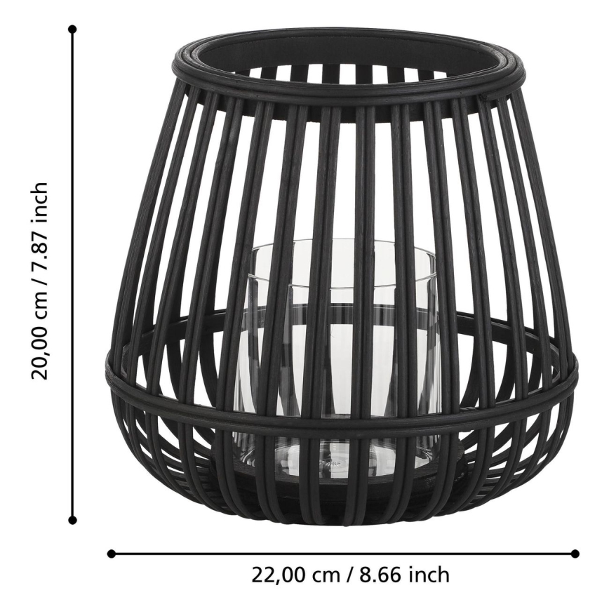 Eglo - Bougeoir 20x22 cm noir/bambou