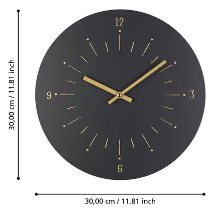 Eglo - Wand klok 1xAA diameter 30 cm zwart