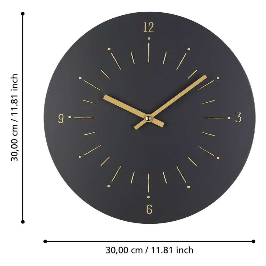 Eglo - Wand klok 1xAA diameter 30 cm zwart