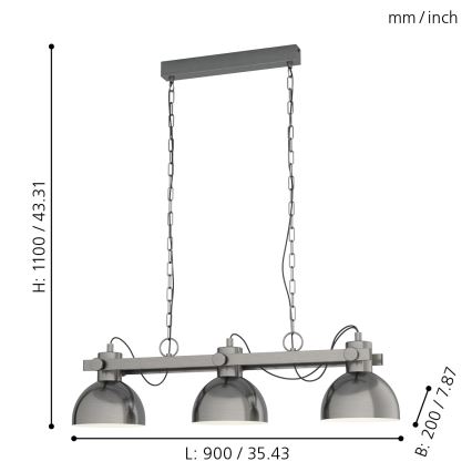 Eglo - Hanglamp aan ketting 3x E27 / 28W / 230V