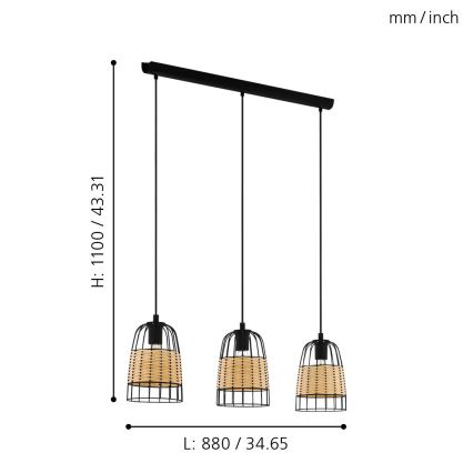 Eglo - Hanglamp aan koord 3xE27/40W/230V