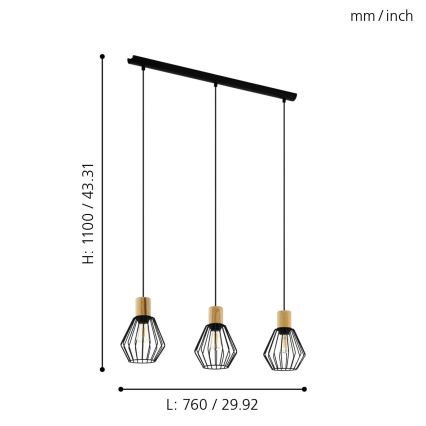 Eglo - Hanglamp aan koord 3xE27/60W/230V