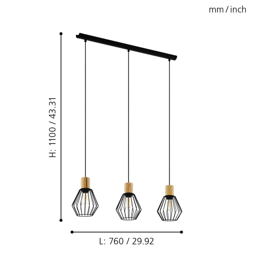 Eglo - Hanglamp aan koord 3xE27/60W/230V