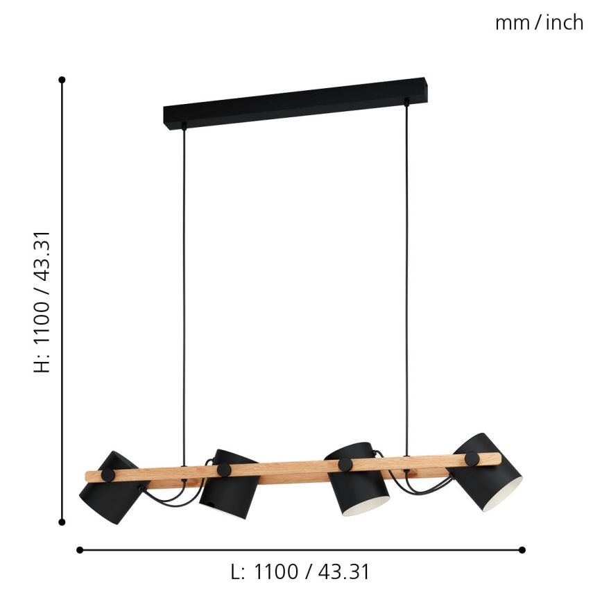 Eglo - Hanglamp aan koord 4xE27/28W/230V