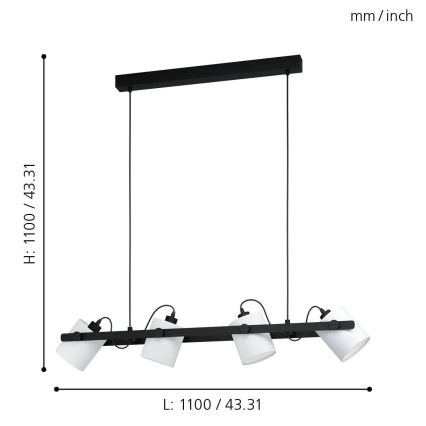 Eglo - Hanglamp aan koord 4xE27/28W/230V