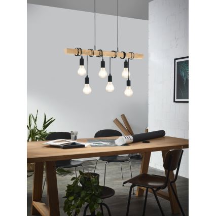 Eglo - Hanglamp aan een koord TOWNSHEND 6xE27/60W/230V - FSC gecertificeerd