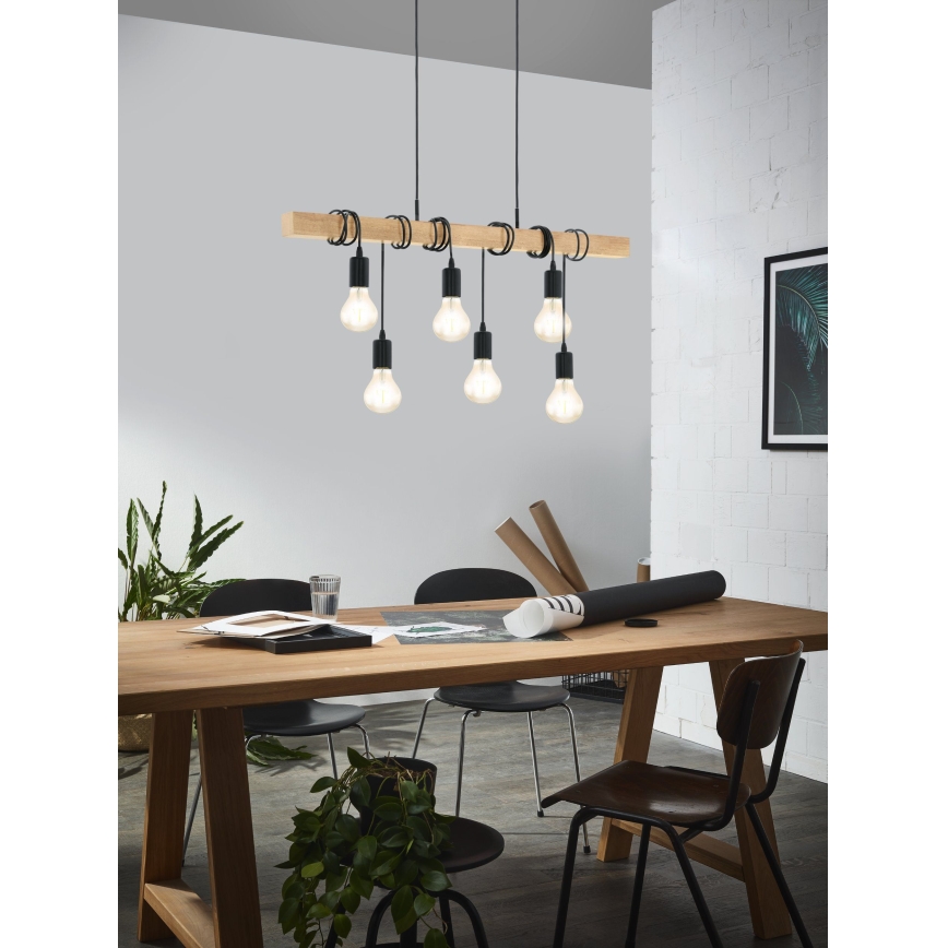 Eglo - Hanglamp aan een koord TOWNSHEND 6xE27/60W/230V - FSC gecertificeerd