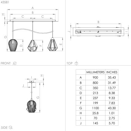 Eglo - Hanglamp aan een koord 3xE27/40W/230V