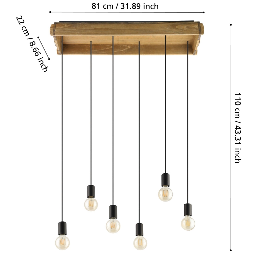 Eglo - Hanglamp aan een koord 6xE27/40W/230V