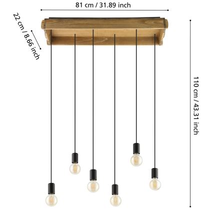 Eglo - Suspension filaire 6xE27/40W/230V