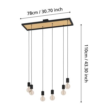 Eglo - Hanglamp aan een koord 6xE27/40W/230V