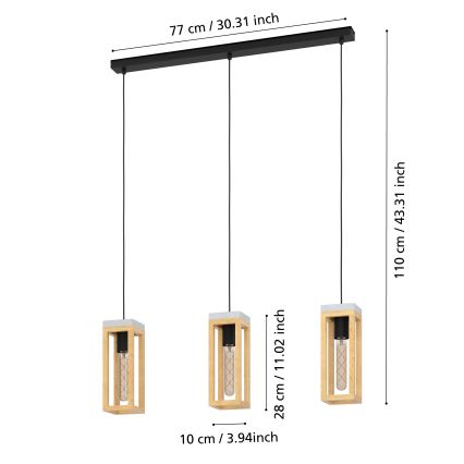 Eglo - Hanglamp aan een koord 3xE27/40W/230V