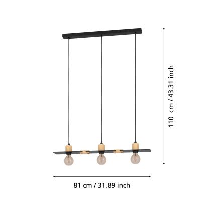 Eglo - Hanglamp aan een koord 3xE27/40W/230V