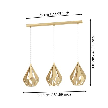 Eglo - Hanglamp aan een koord 3xE27/60W/230V