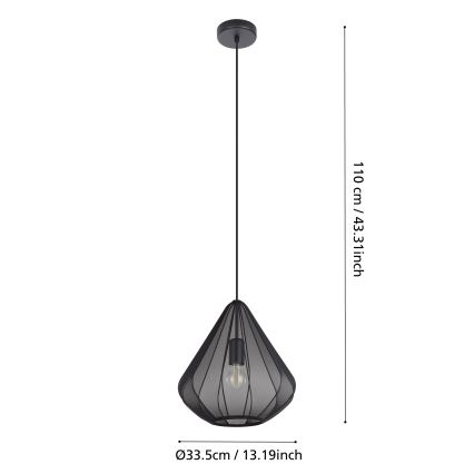 Eglo - Hanglamp aan een koord 1xE27/40W/230V diameter 33,5 cm zwart