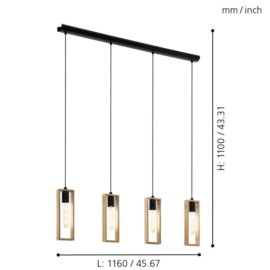 Eglo - Hanglamp aan een koord 4xE27/60W/230V