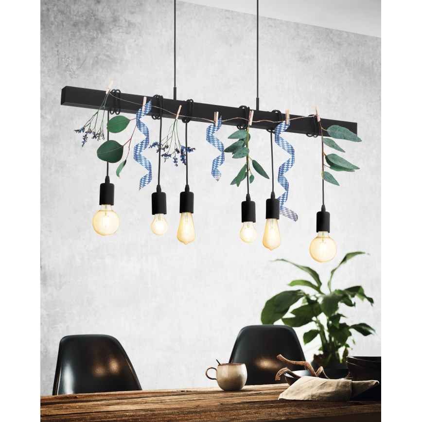 Eglo - Hanglamp aan een koord TOWNSHEND 6xE27/60W/230V - FSC gecertificeerd