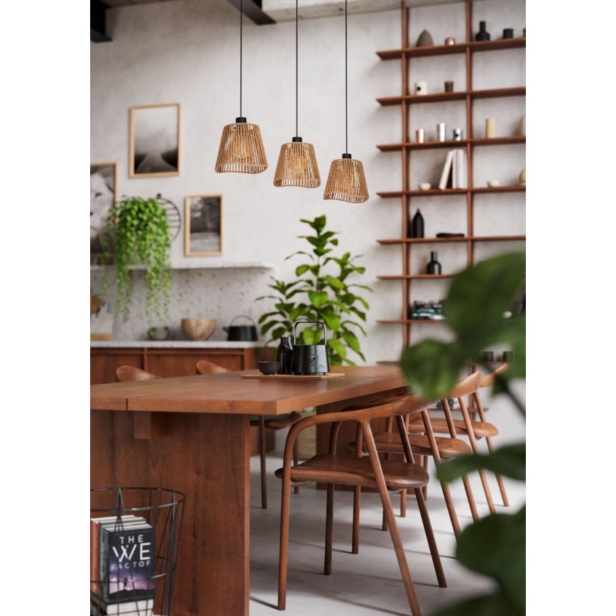 Eglo - Hanglamp aan een koord 3xE27/60W/230V bruin