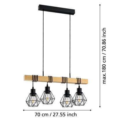 Eglo - Hanglamp aan een koord TOWNSHEND 4xE27/60W/230V - FSC gecertificeerd
