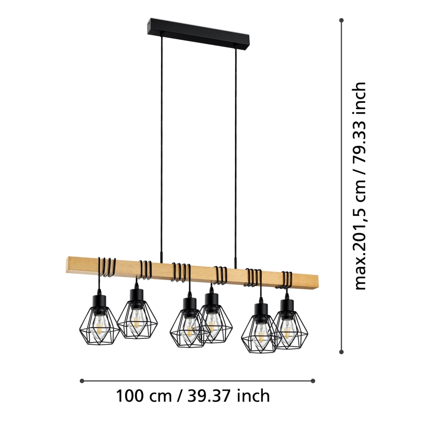 Eglo - Hanglamp aan een koord TOWNSHEND 6xE27/60W/230V - FSC gecertificeerd