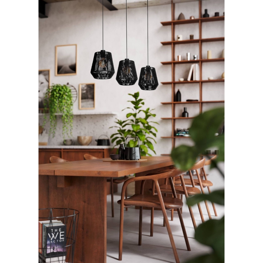 Eglo - Suspension filaire 3xE27/60W/230V noir