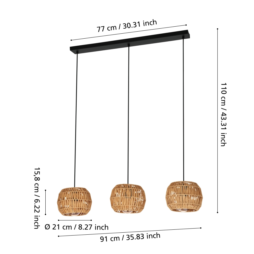 Eglo - Suspension sur câble 3xE27/40W/230V marron