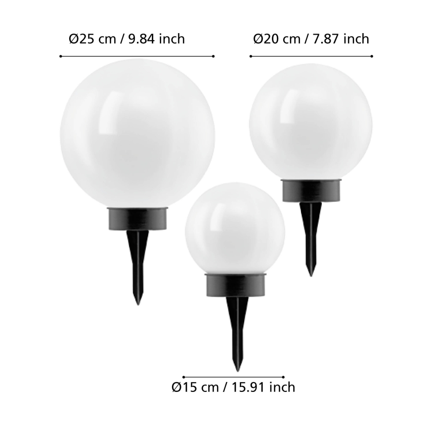 Eglo - lampe solaire LED avec détecteur, lot de 3, 1800 mAh, IP44, noire