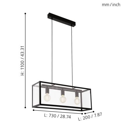 Eglo - Suspension 3xE27/60W/230V