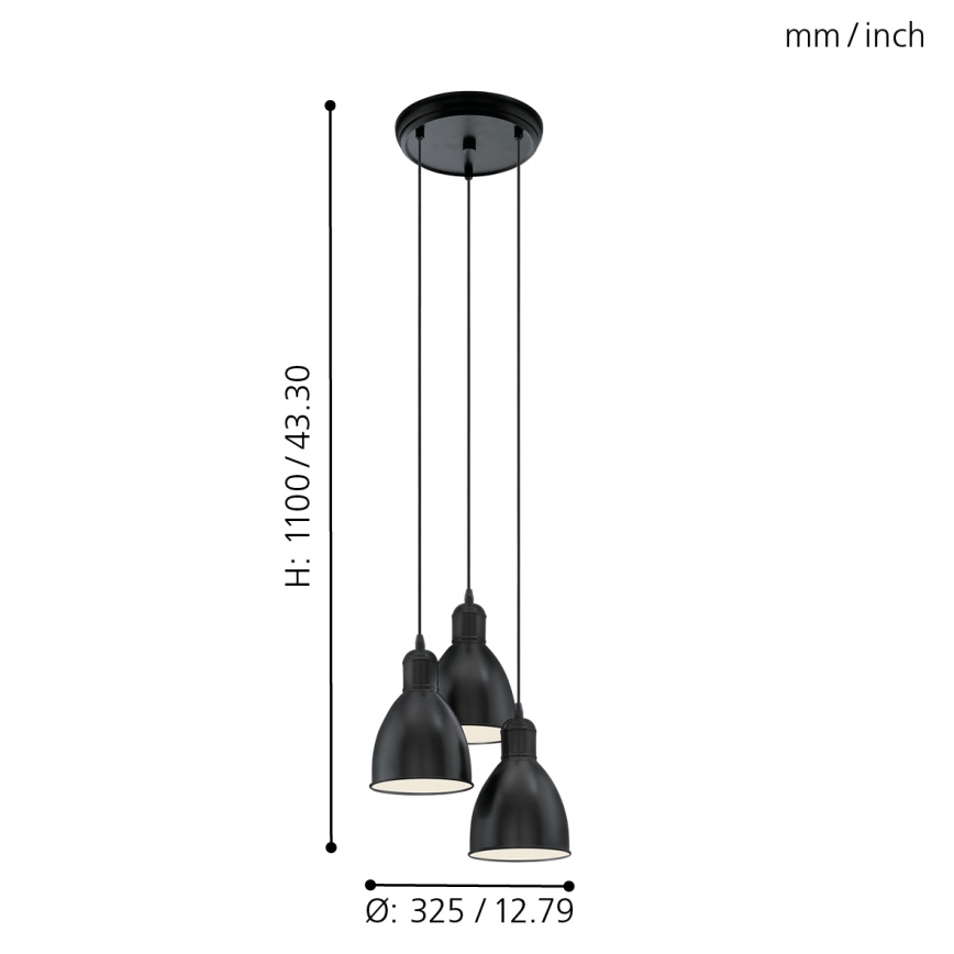 Eglo - Hanglamp 3xE27/60W/230V