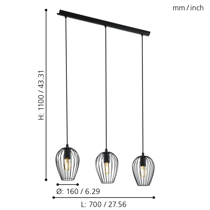 Eglo - Suspension 3xE27/60W/230V