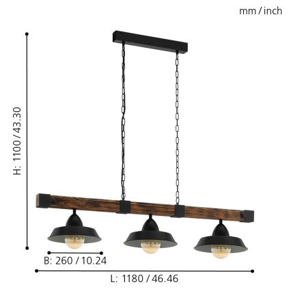 Eglo - Hanglamp aan ketting 3xE27/60W/230V