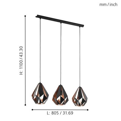 Eglo - Suspension 3xE27/60W/230V