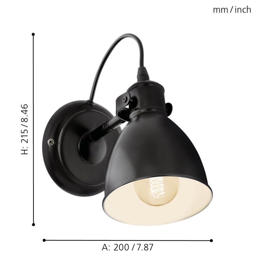 Eglo 55261 - Applique murale PRIDDY 1xE27/40W/230V noire