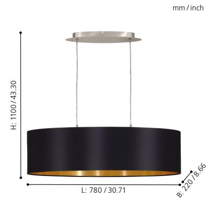 Eglo 55266 - Hanglamp aan een koord MASERLO 2xE27/60W/230V zwart