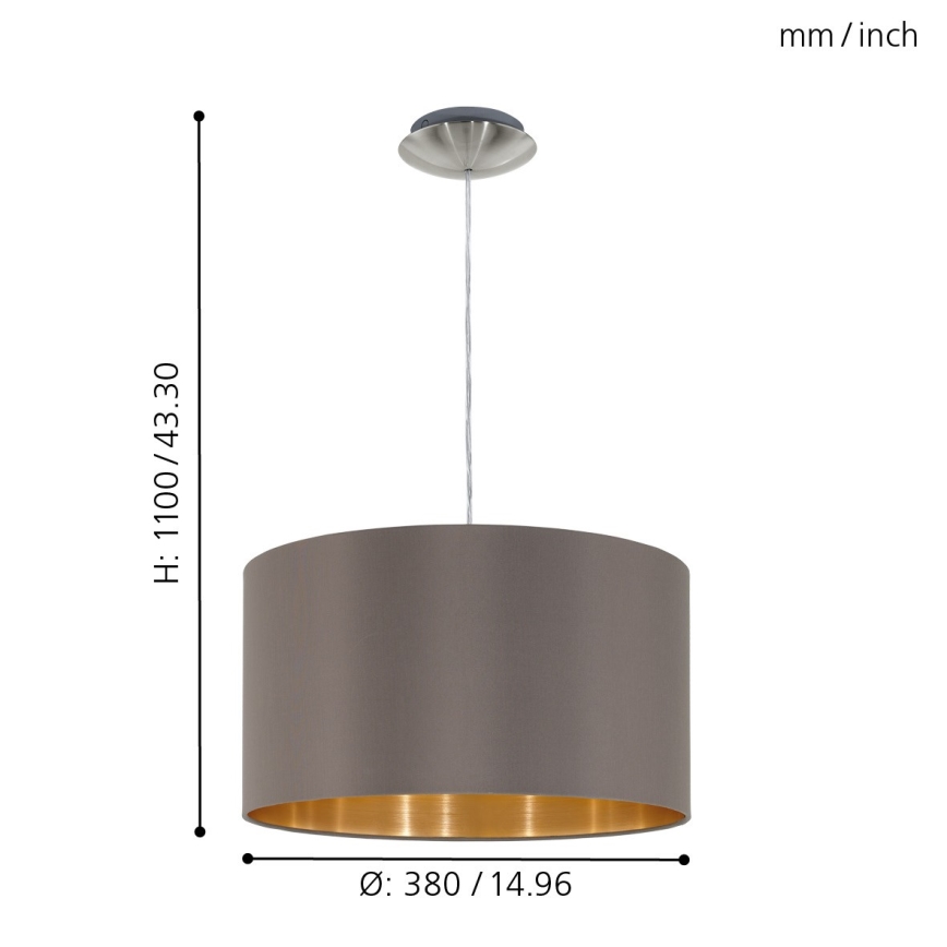 Eglo 55269 - Hanglamp aan een koord MASERLO 1xE27/60W/230V bruin