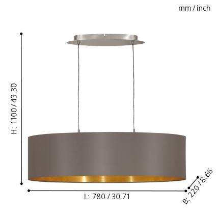 Eglo 55271 - Suspension filaire MASERLO 2xE27/60W/230V marron