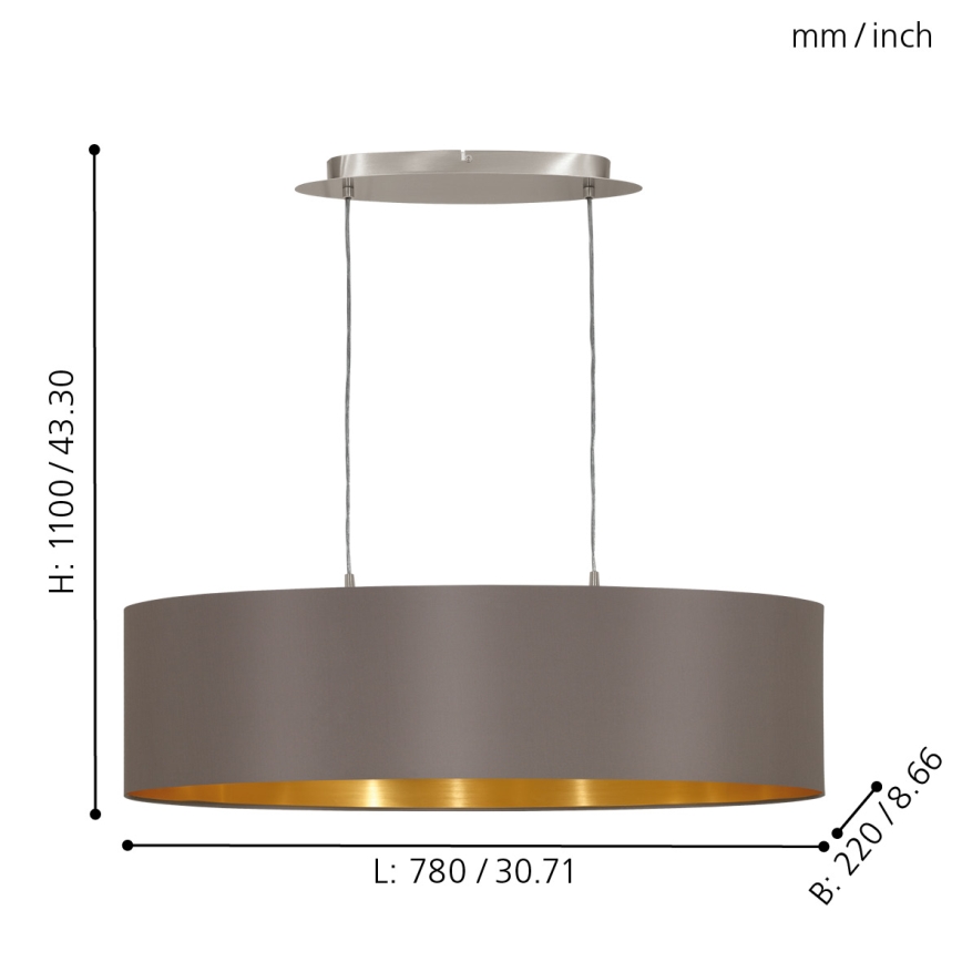 Eglo 55271 - Suspension filaire MASERLO 2xE27/60W/230V marron