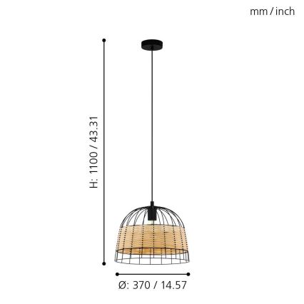 Eglo 55709 - Suspension filaire ANWICK 1xE27/40W/230V rotin