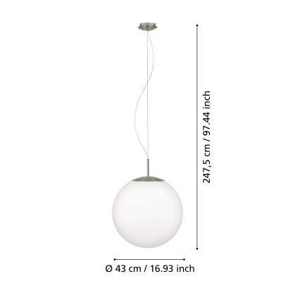 Eglo 63271 - Hanglamp aan kabel PIEDALE 1xE27/60W/230V Ø 43 cm mat chroom