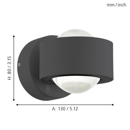 Eglo 64496 - Applique murale LED ONO PRO 2xLED/2,5W/230V anthracite