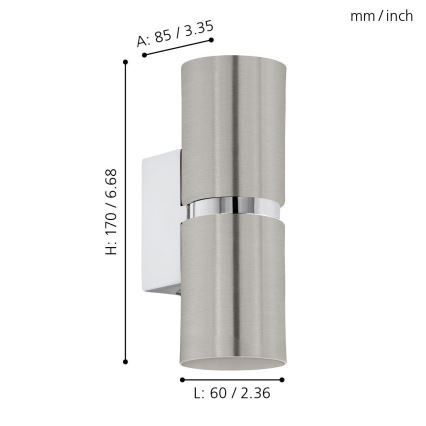 Eglo 64794 - Applique murale LED PASSA PRO 2xGU10/3,3W/230V 3000K chrome mat