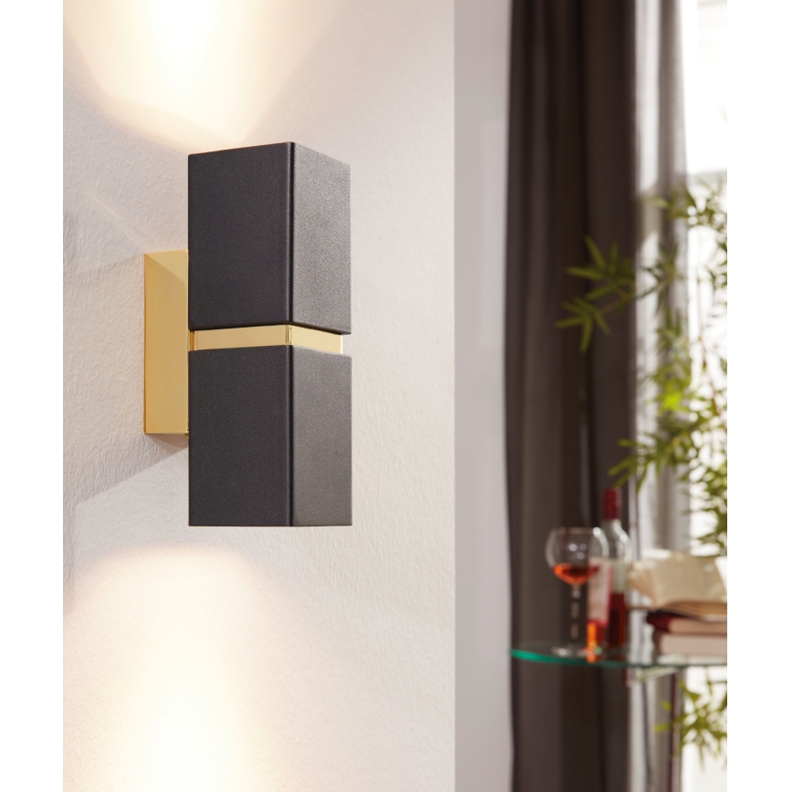 Eglo 64798 - LED wand verlichting PASSA PRO 2xGU10/3,3W/230V 3000K zwart/goud