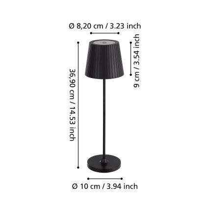Eglo - Dimbare oplaadbare LED-buitentafellamp LED/3,8W/5V 2400/3000/4000K 2000 mAh IP44 zwart