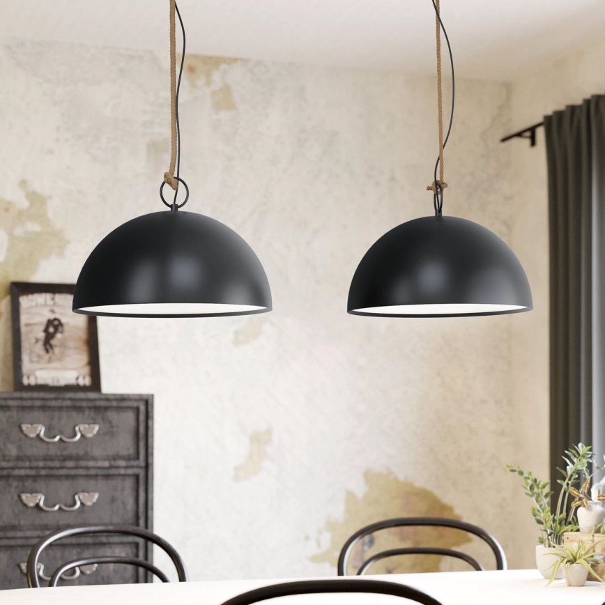 Eglo 78444 - Hanglamp aan een koord HODSOLL 2xE27/40W/230V zwart/bruin