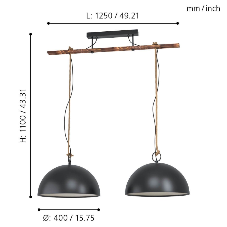 Eglo 78444 - Hanglamp aan een koord HODSOLL 2xE27/40W/230V zwart/bruin