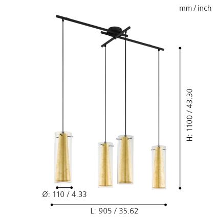 Eglo 79344 - Hanglamp aan een koord PINTO GOLD 4xE27/40W/230V goud