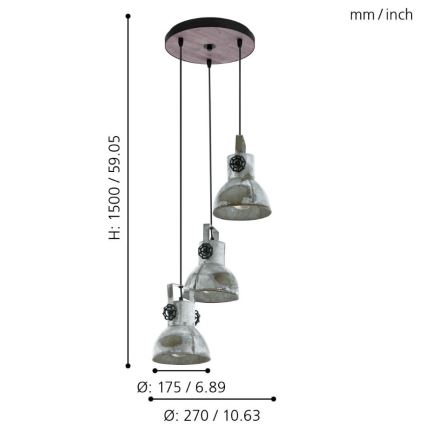 Eglo 79371 - Hanglamp aan kabel BARNSTAPLE 3xE27/40W/230V bruin/patina