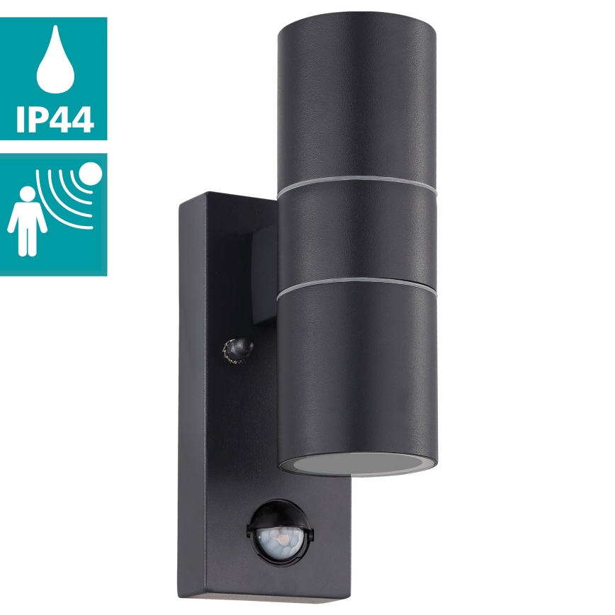 Eglo 79545- Applique murale LED extérieure avec détecteur ARAPONGAS 2xGU10/2,8W/230V IP44 noir